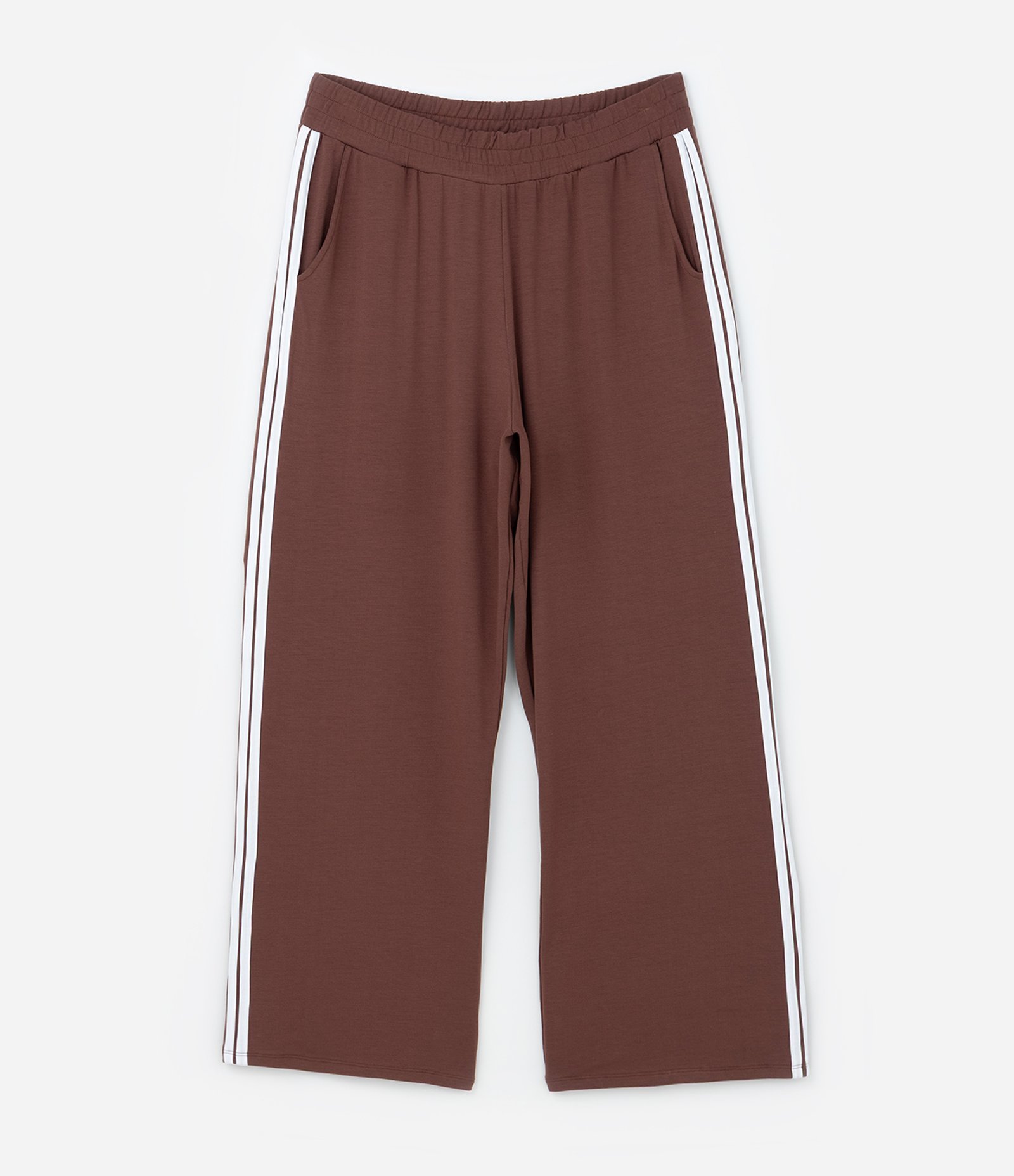 Calça Ampla Sportcore com Listras Laterais Curve & Plus Size Marrom 5