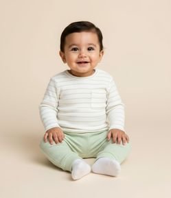 Conjunto Infantil com Estampa de Listras Texturizado - Tam 0 a 18 Meses