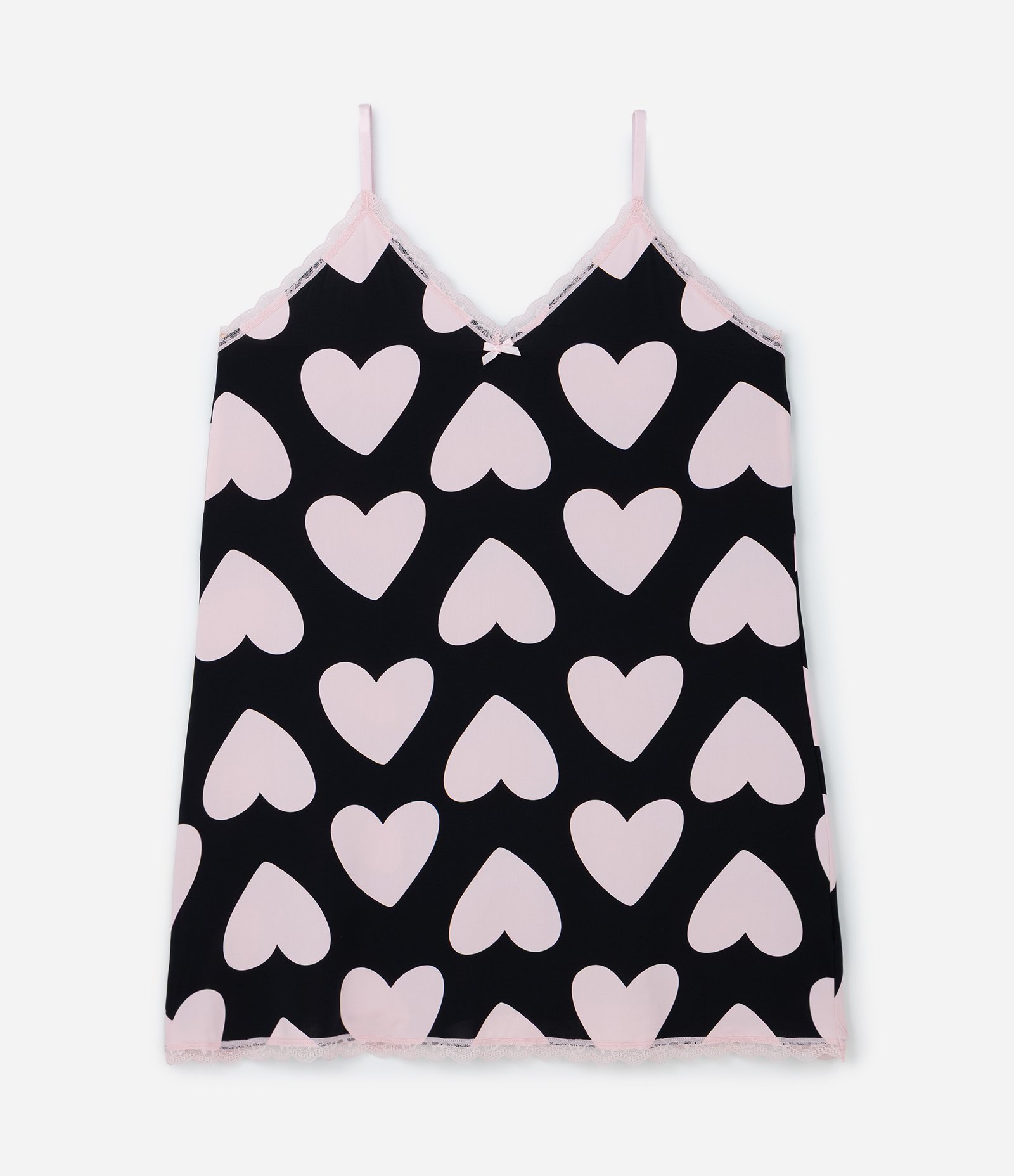 Camisola de Alcinha com Estampa de Coração e Renda Curve & Plus Size Preto/Rosa 3