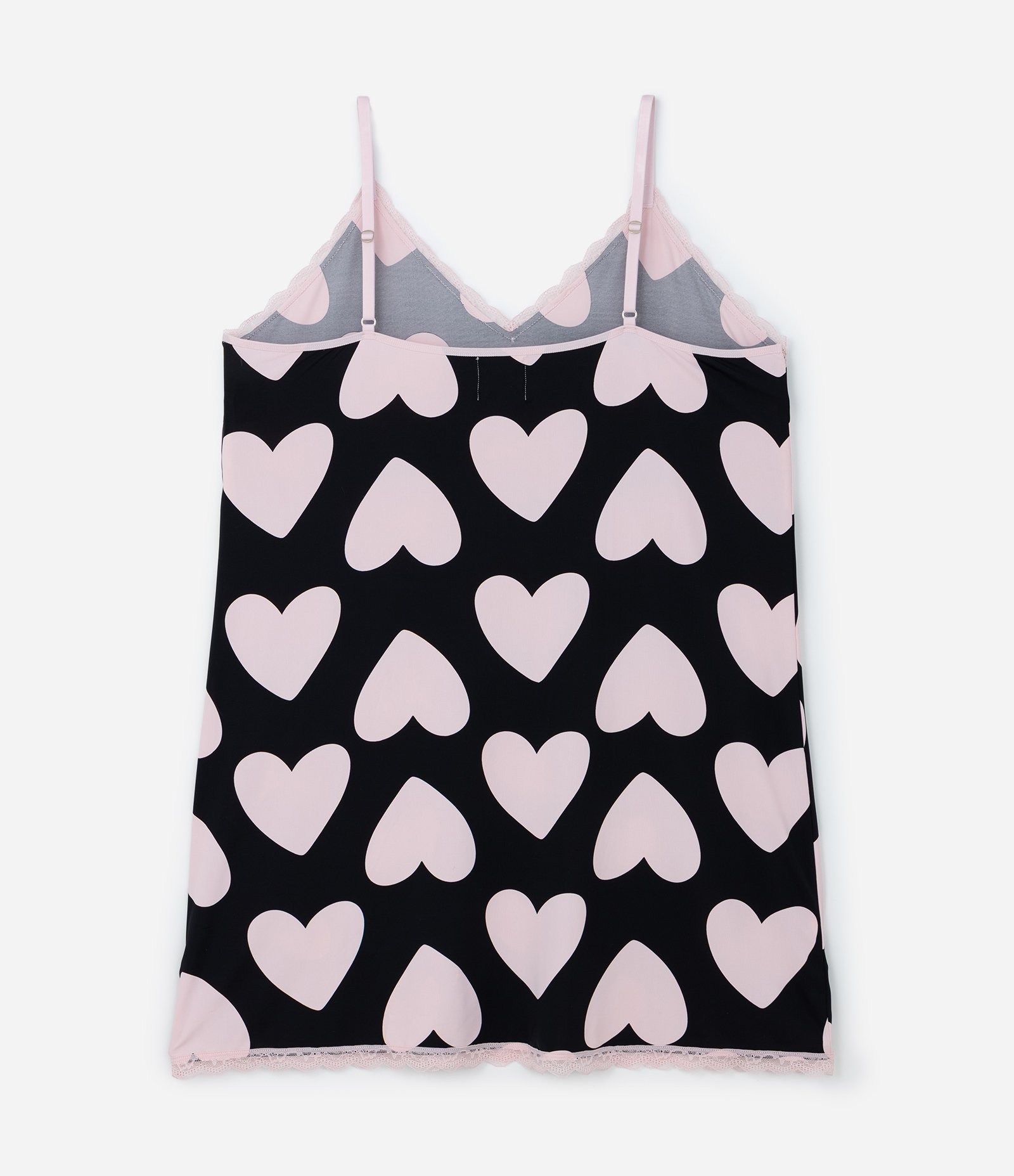 Camisola de Alcinha com Estampa de Coração e Renda Curve & Plus Size Preto/Rosa 4