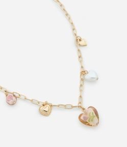 Colar Curto com Pingentes de Coração