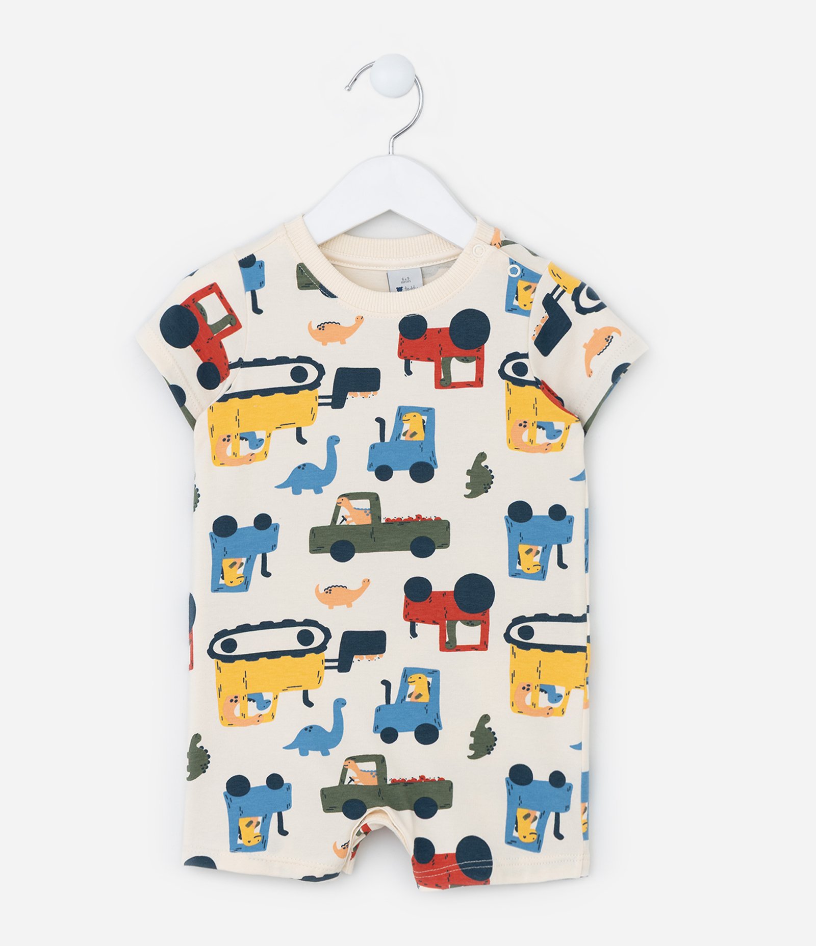 Macaquinho Infantil com Estampa Carrinhos - Tam 0 a 18 meses Bege 1