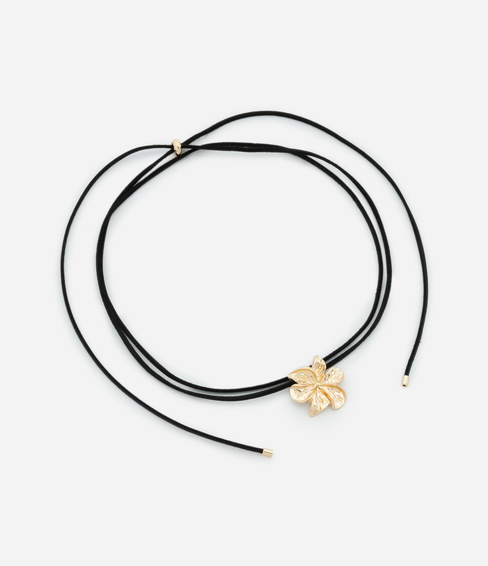 Colar Chocker em Cordão Ajustável e Pingente de Flor Preto/Dourado 2