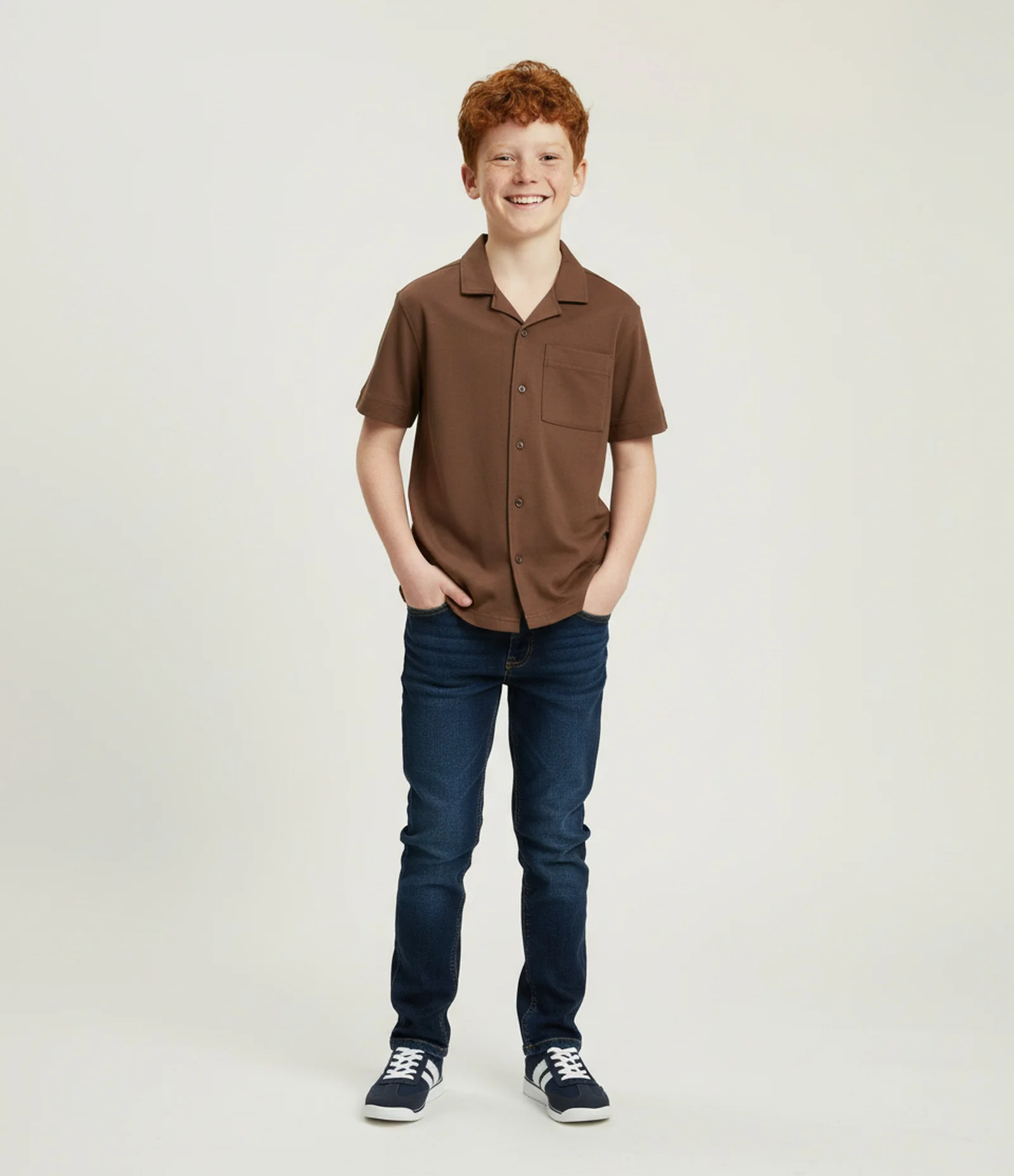 Camisa Infantil em Viscose com Textura - Tam 5 a 14 Anos Marrom 1