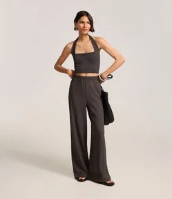 Calça Reta Texturizada com Cintura Alta