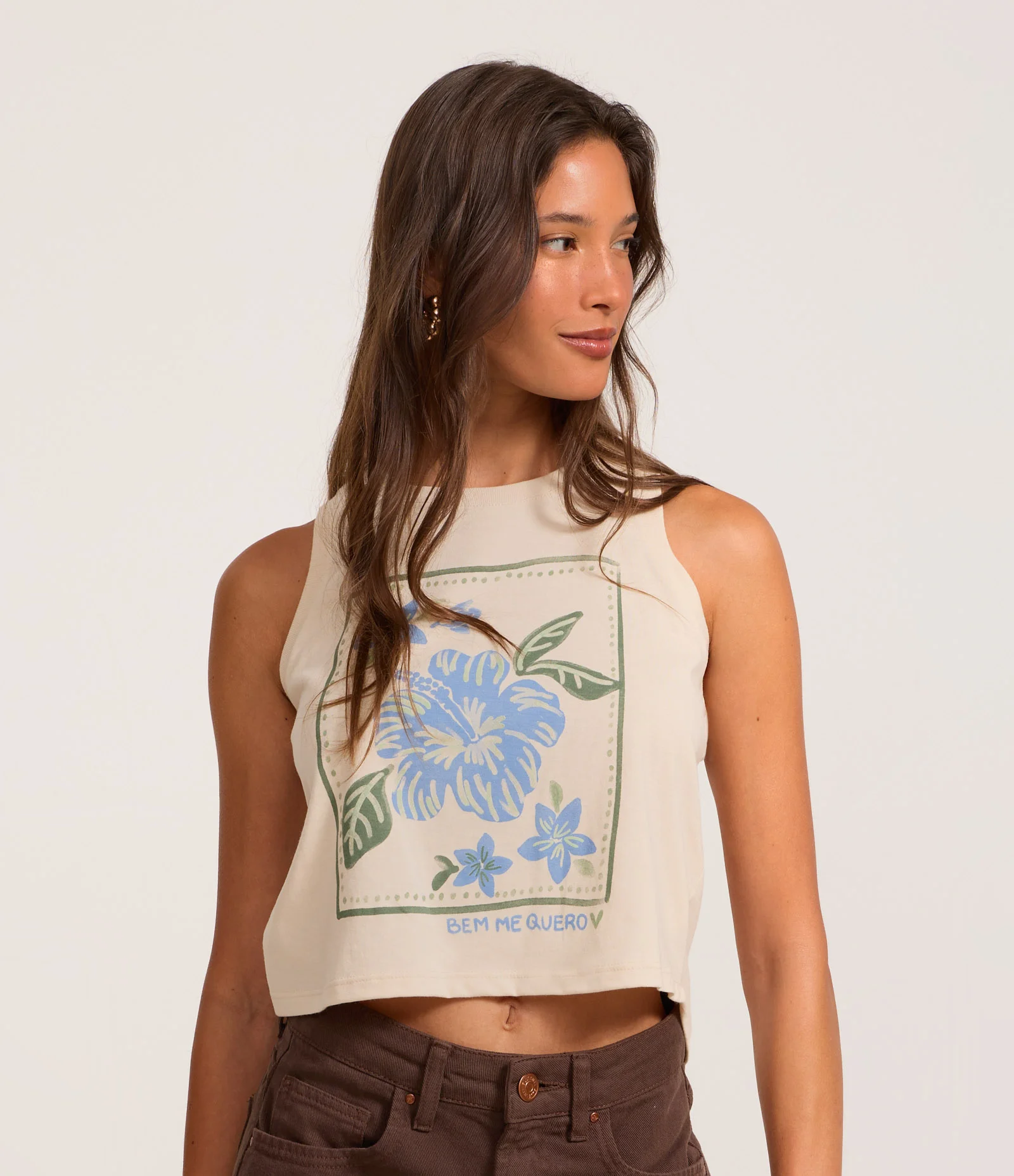 Regata com Estampa Floral e Lettering Bem me Quero Bege 1