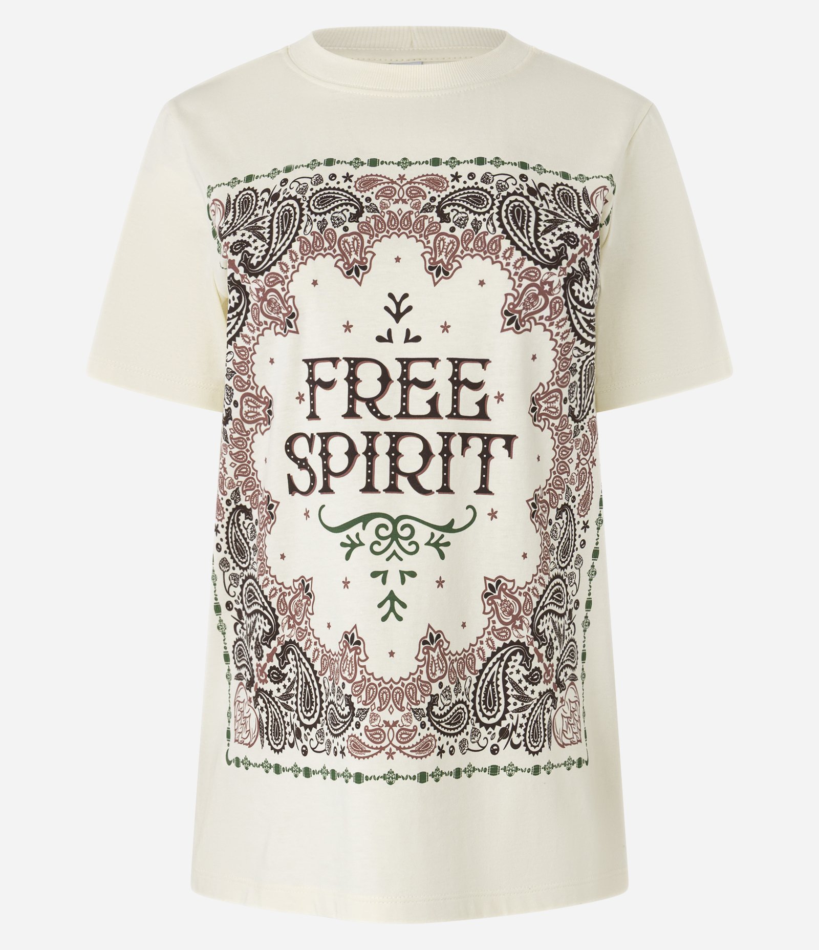 Camiseta Alongada em Algodão com Estampa Paisley e Lettering Bege 5