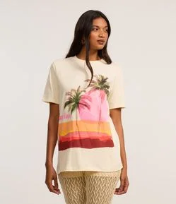 Camiseta Alongada em Algodão com Estampa Tropical Sunny Days