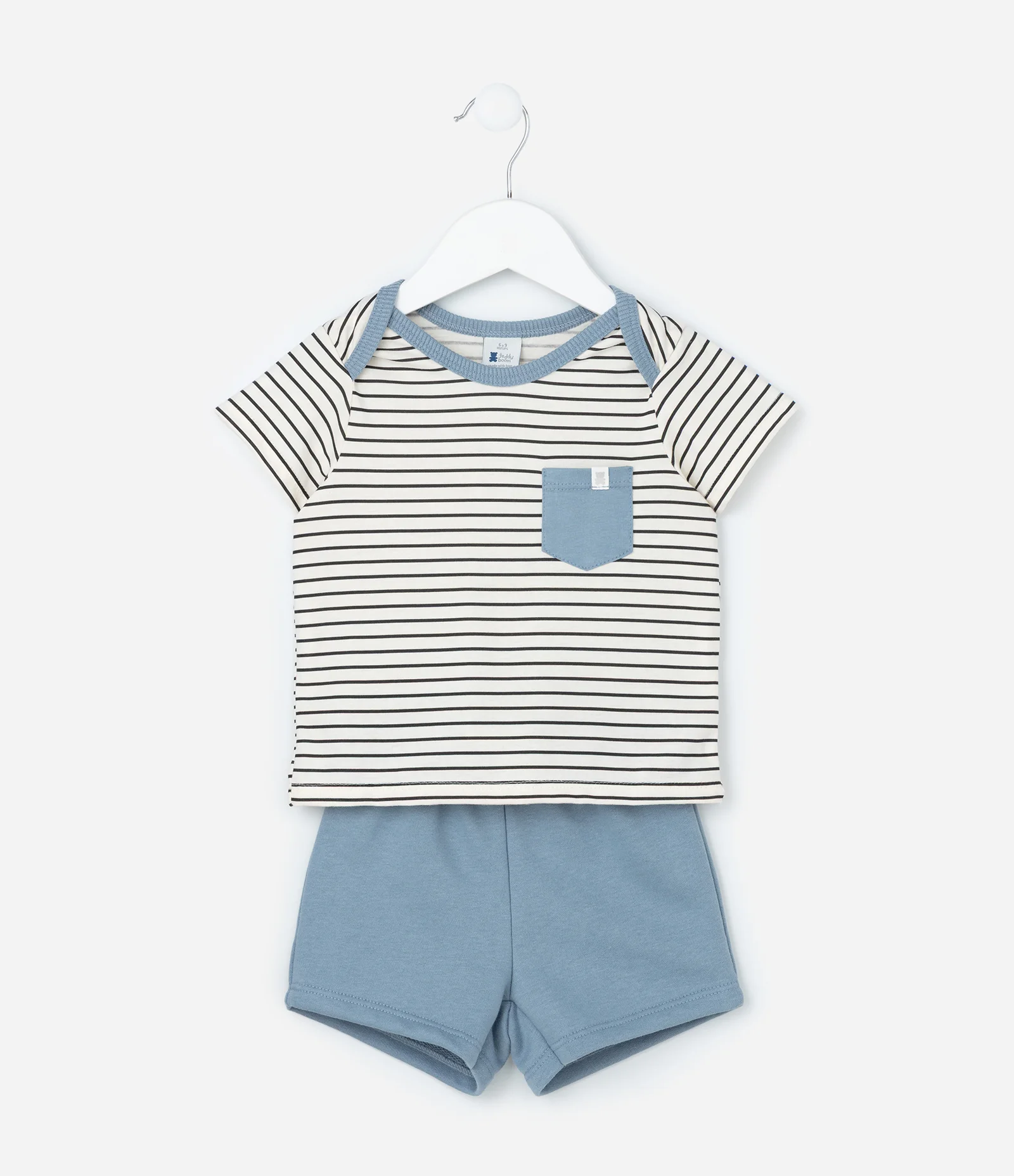 Conjunto Infantil com Bolsinho e Estampa Listrada - Tam 0 a 18 meses Azul 1