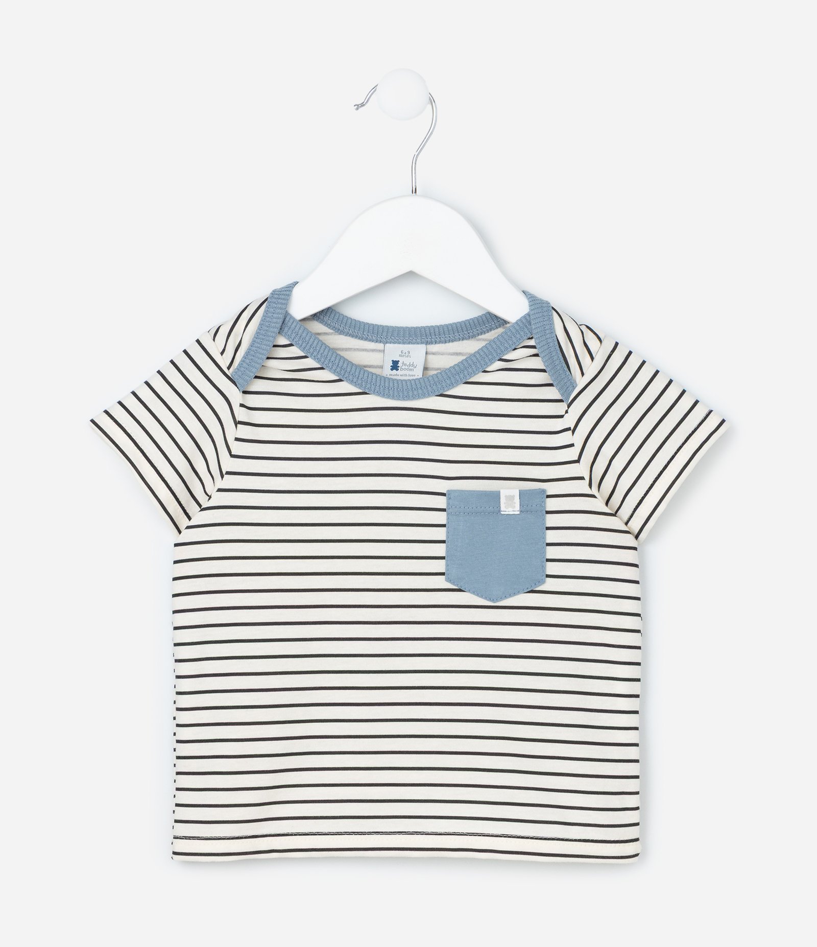 Conjunto Infantil com Bolsinho e Estampa Listrada - Tam 0 a 18 meses Azul 2