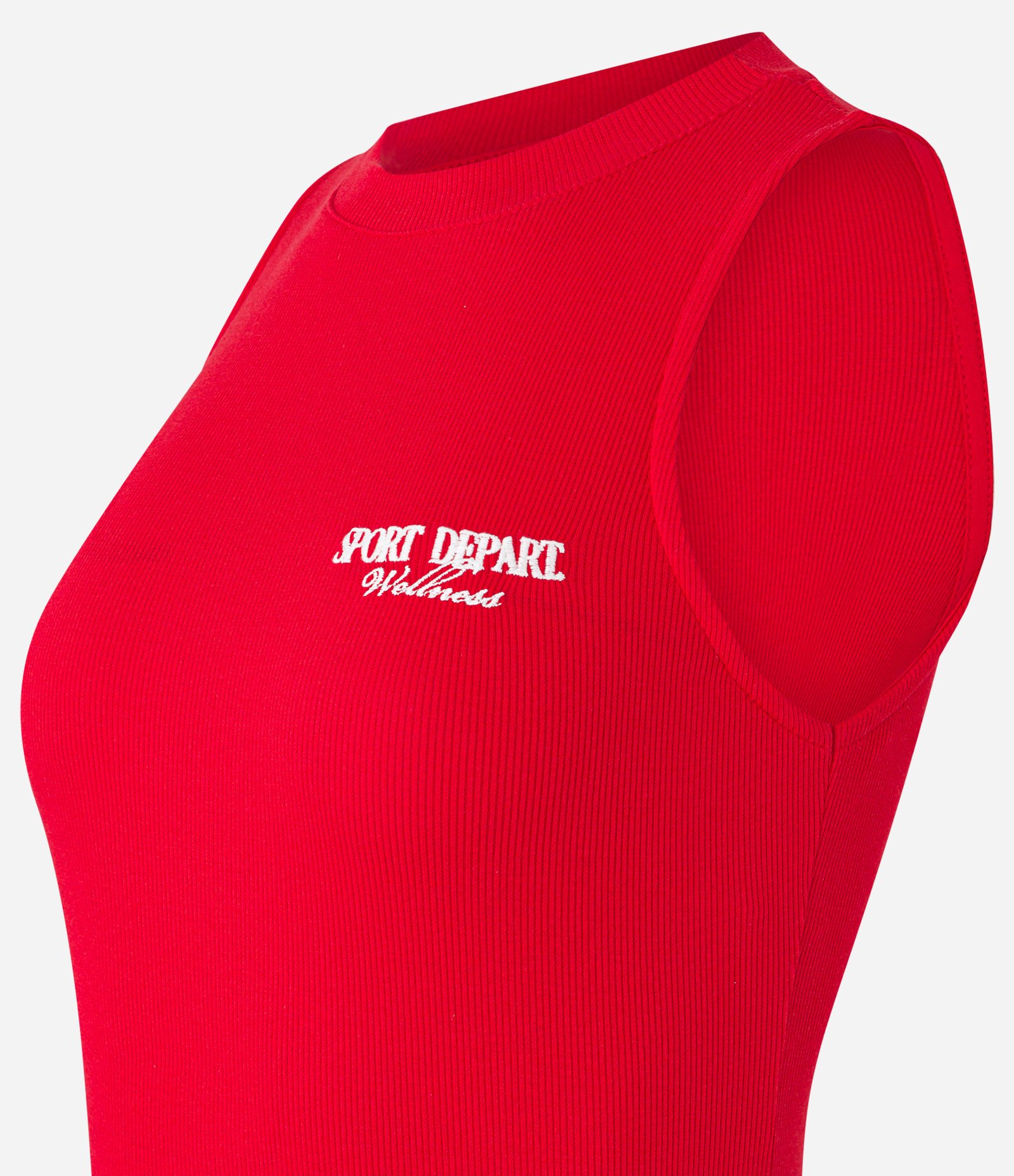 Vestido Sportcore Curto em Ribana com Gola Halter e Bordado Vermelho 5