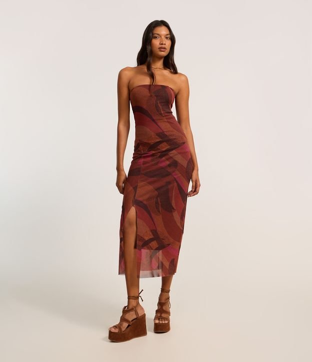 Vestido Long Midi em Tule Tomara que Caia com Fenda