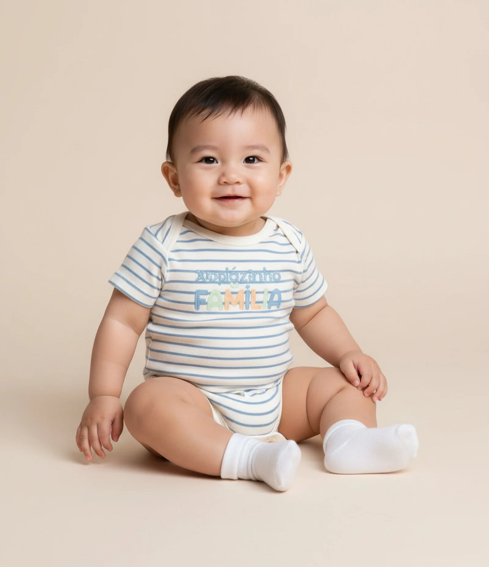 Body Infantil com Lettering Xodózinho da Família - Tam RN a 18 meses Bege/Azul 1