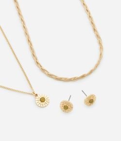 Conjunto de Colar Camadas com Pingente e Brincos Botão