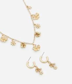 Conjunto de Colar e Brinco com Pingentes Florzinhas