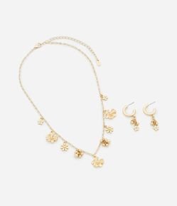 Conjunto de Colar e Brinco com Pingentes Florzinhas