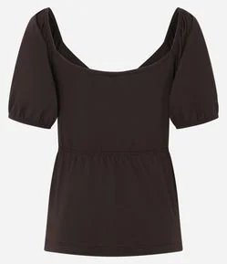 Blusa em Algodão com Mangas Bufantes e Amarração Frontal