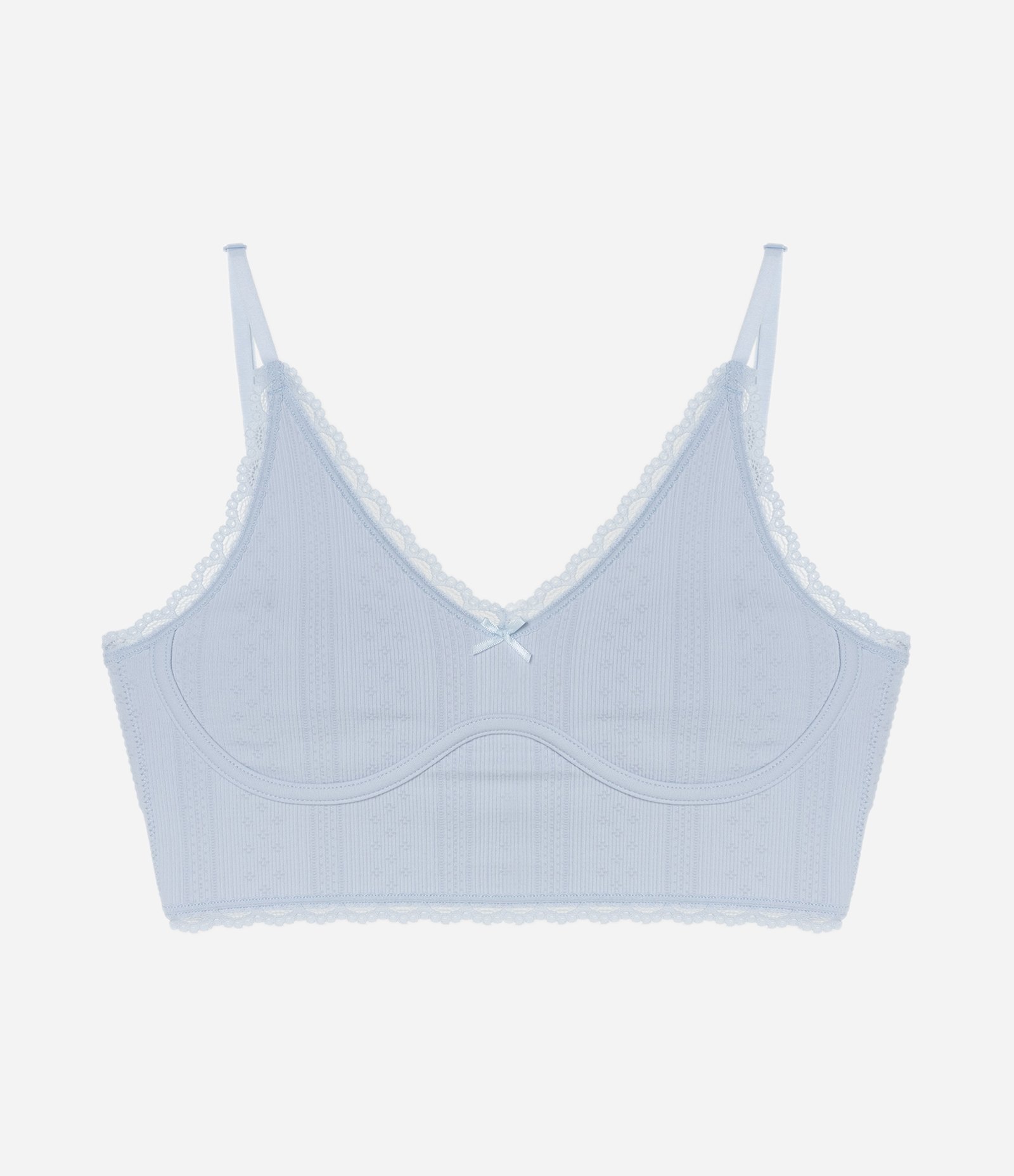 Sutiã Top Seamless Texturizado com Rendinha e Costura Abaixo do Busto Azul 5