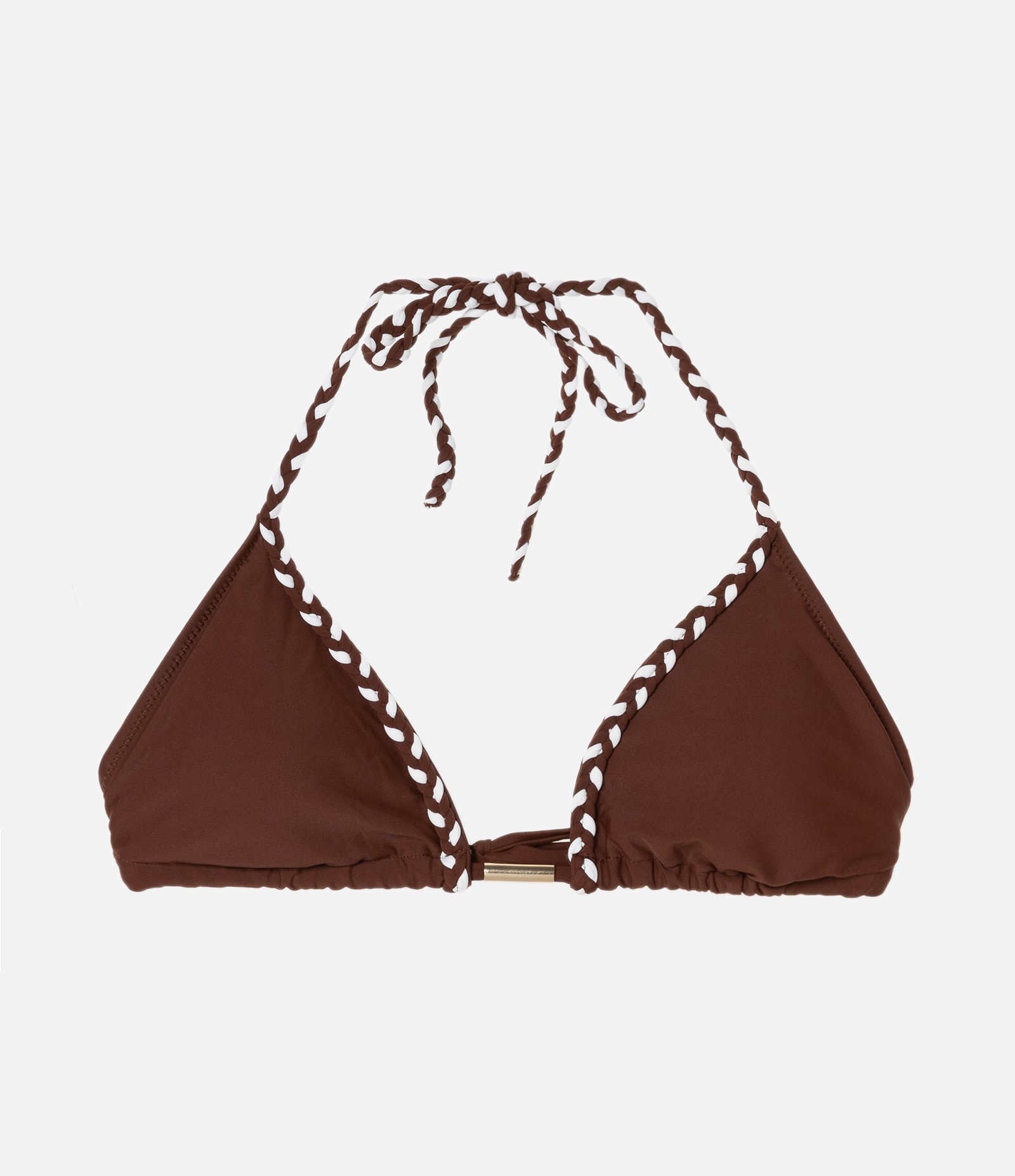 Biquíni Top Cortininha em Microfibra com Trancinha Bicolor e Aviamento Marrom 4