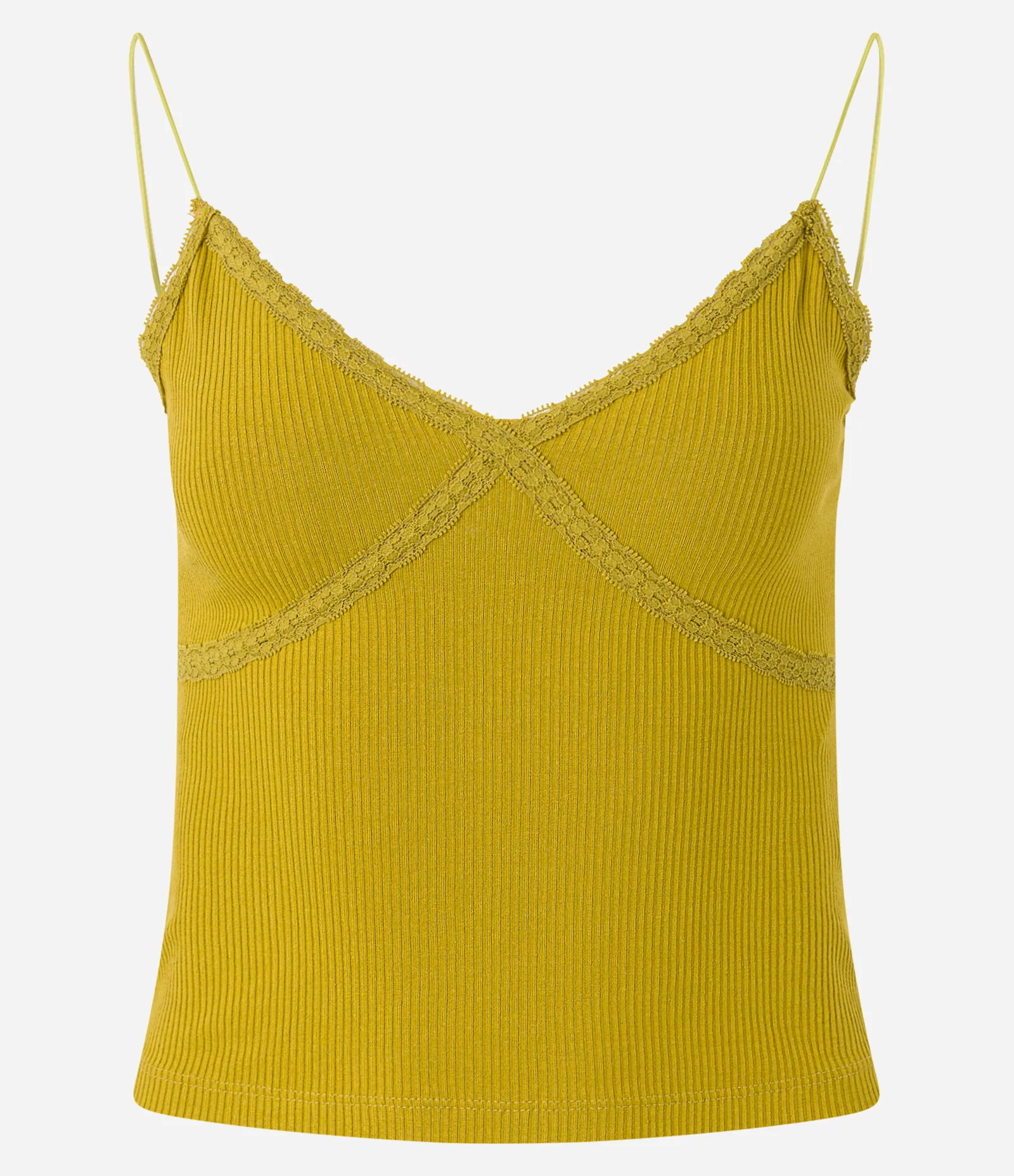 Blusa em Ribana com Decote em V e Renda Verde 4