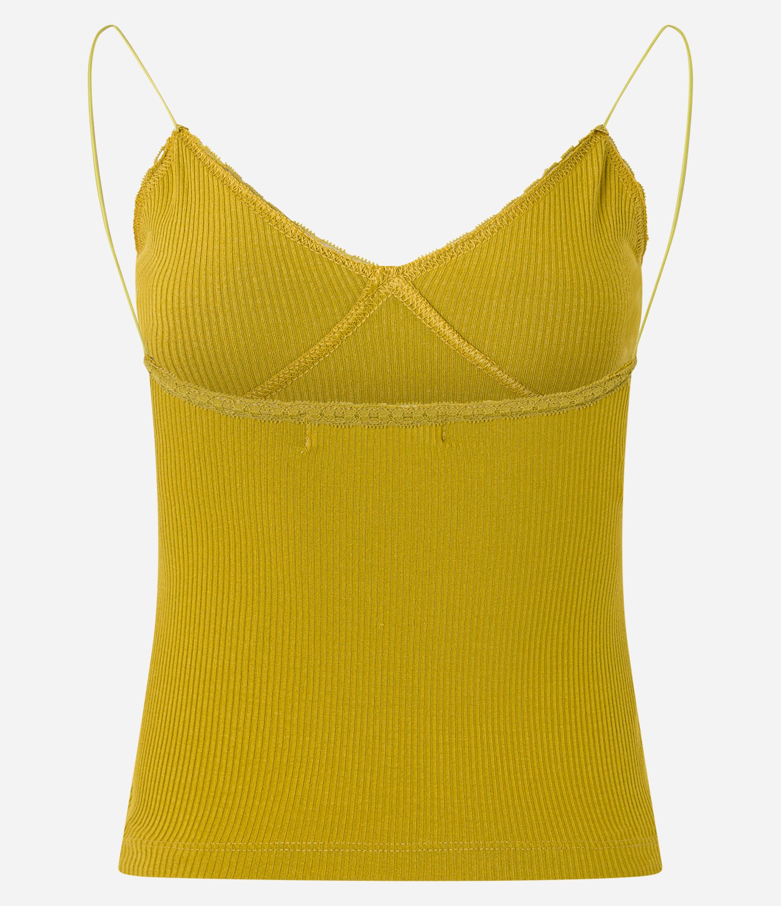 Blusa em Ribana com Decote em V e Renda Verde 6