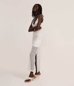 Vestido Long Midi com Paetê Salpicado e Forro Curto