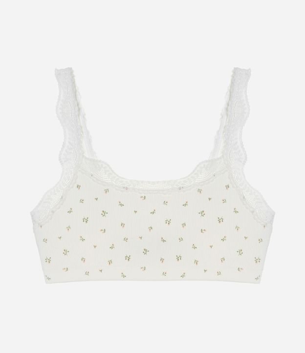 Sutiã Top Seamless Texturizado com Rendinha e Estampa Floral