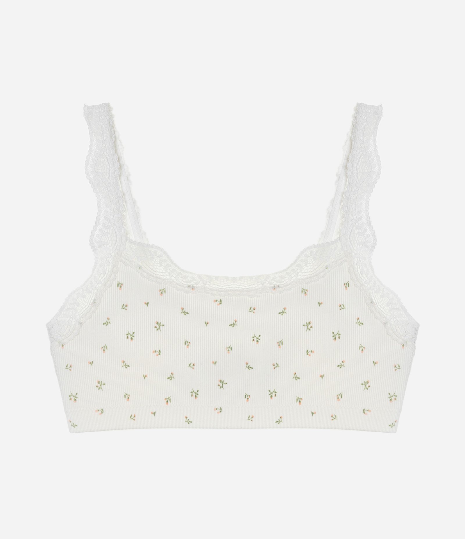 Sutiã Top Seamless Texturizado com Rendinha e Estampa Floral Off White 6