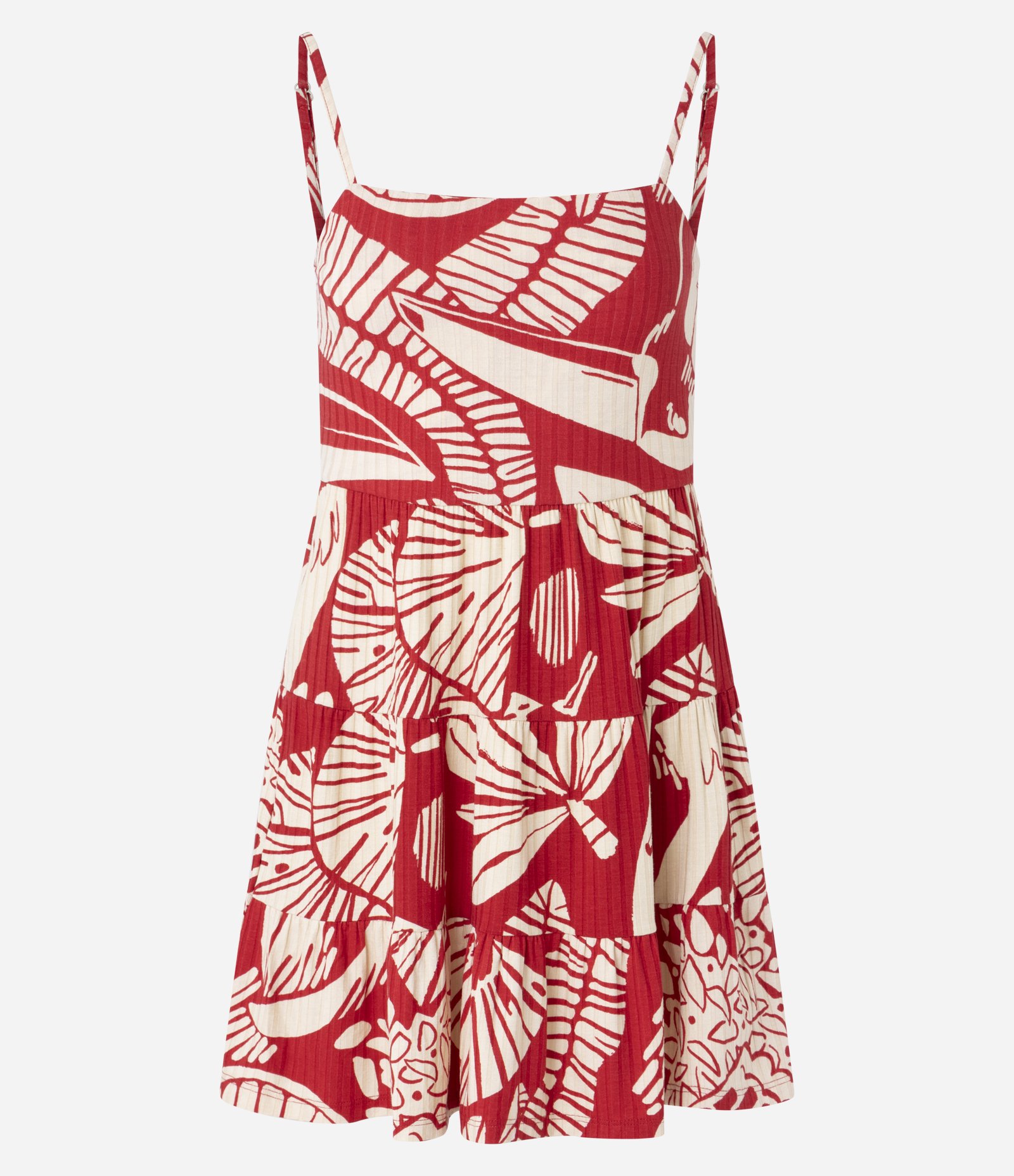 Vestido em Ribana com Estampa Folhagem Vermelho 4