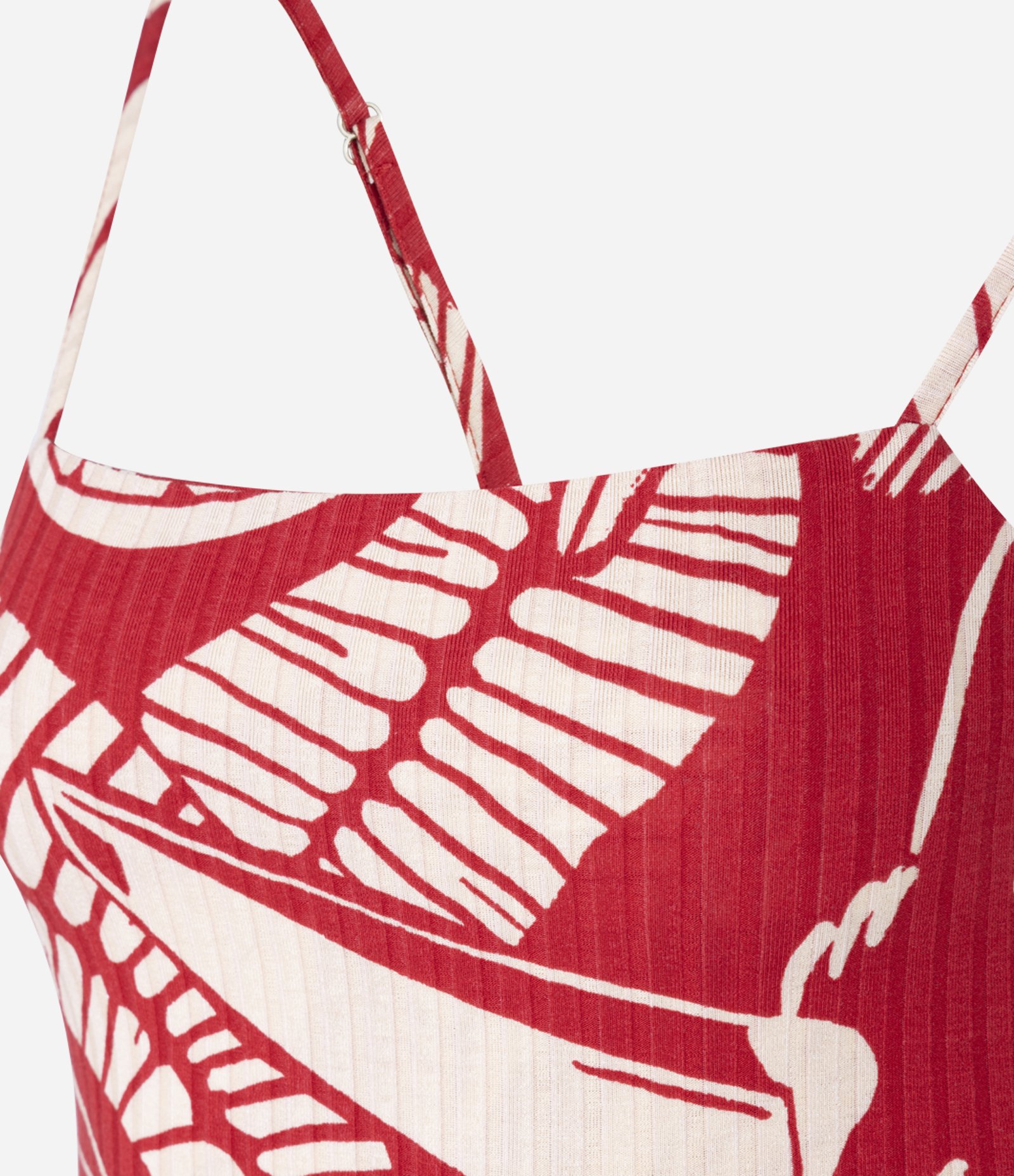 Vestido em Ribana com Estampa Folhagem Vermelho 5