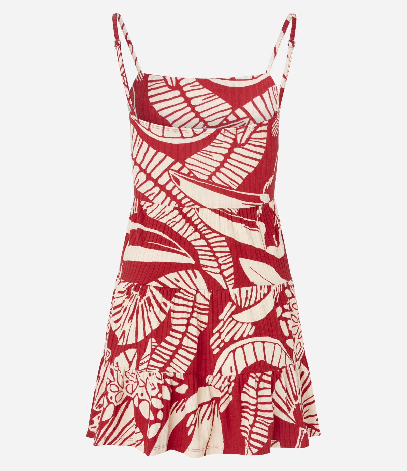 Vestido em Ribana com Estampa Folhagem Vermelho 6
