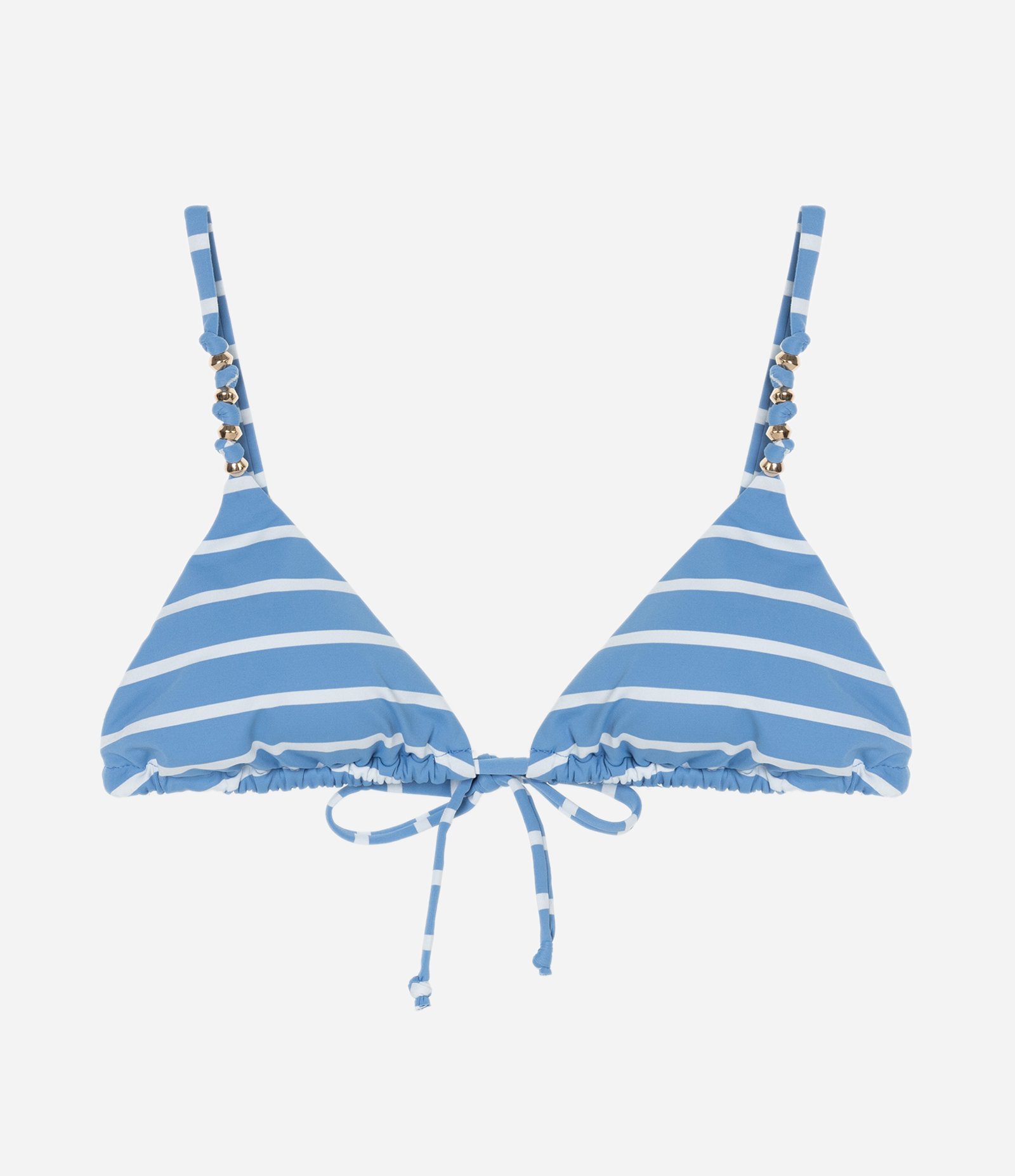 Biquíni Top Cortininha em Microfibra Listrada com Aviamento na Alça Azul 5
