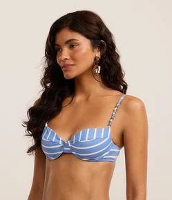 Biquíni Top Meia Taça em Microfibra Listrada com Aviamento na Alça