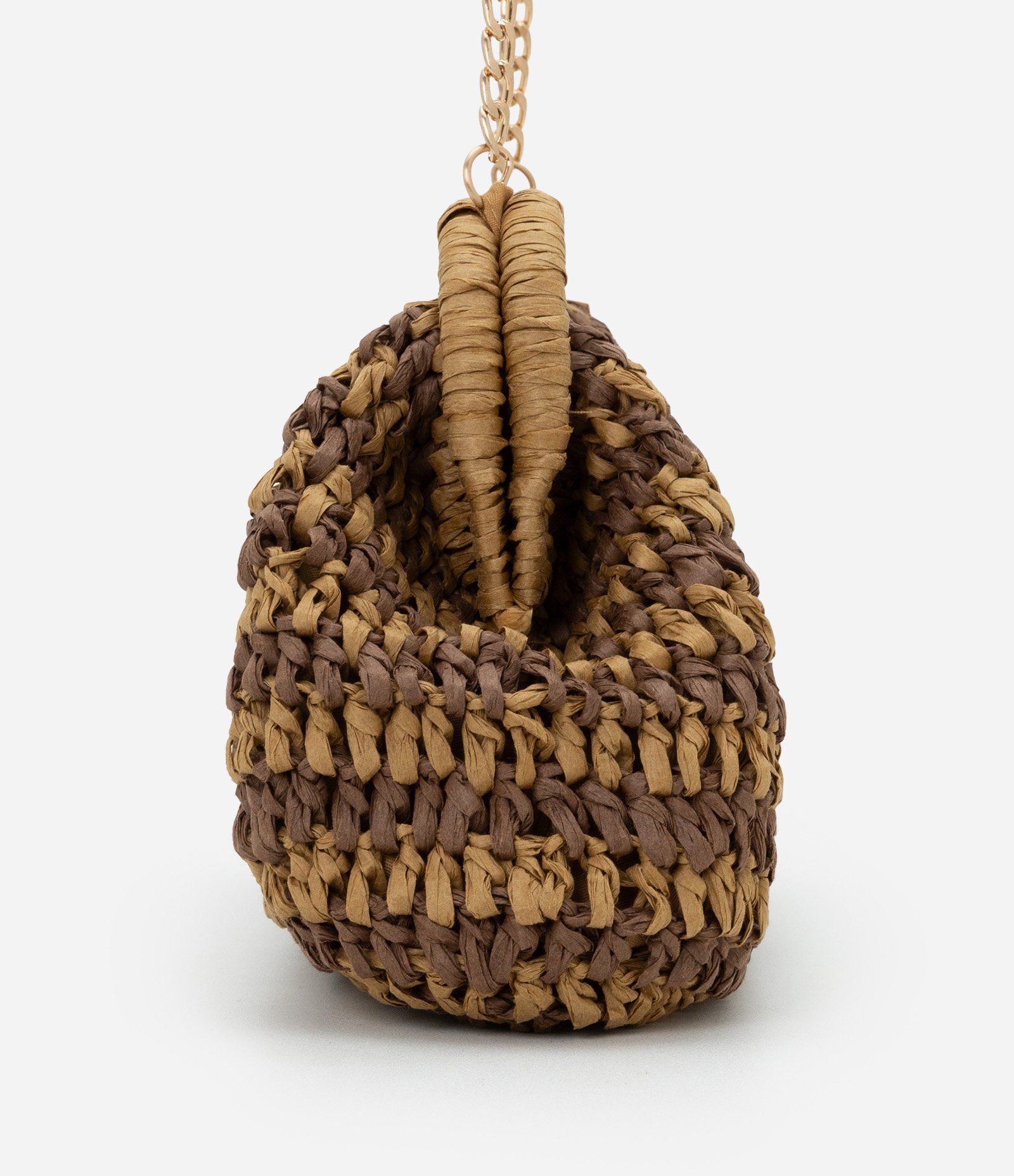 Bolsa Clutch Grande em Ráfia e Alça de Corrente Bege 3