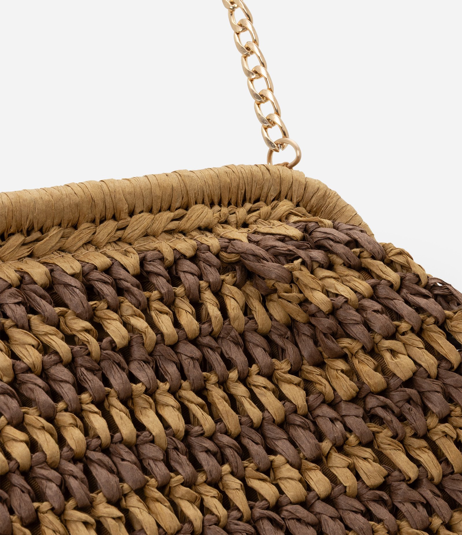 Bolsa Clutch Grande em Ráfia e Alça de Corrente Bege 5