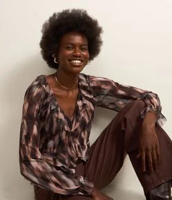 Blusa Bata em Tule Bicolor com Babados