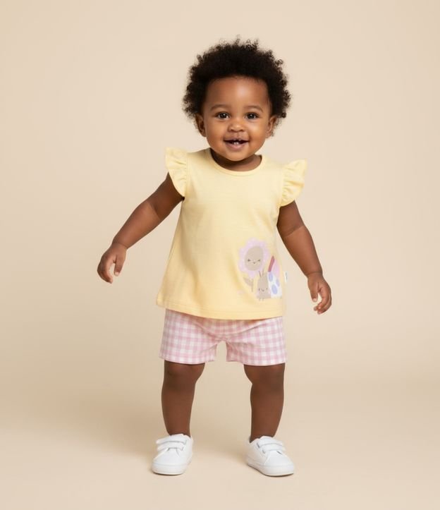 Cor: Amarelo/Rosa | Tamanho: 6-9M