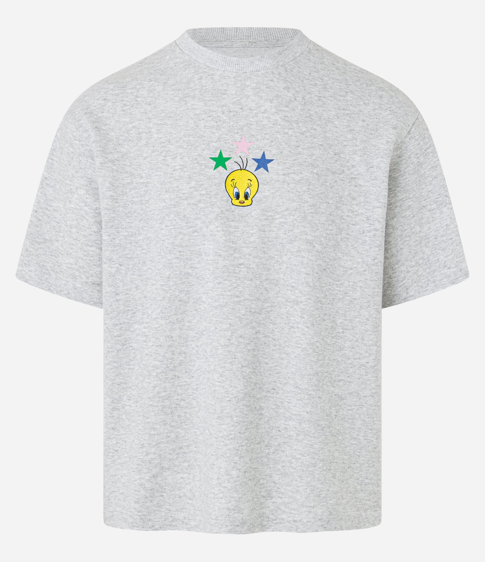 Camiseta Boxy em Moletinho Mescla com Estampa do Piu Piu e Lettering Cinza 4