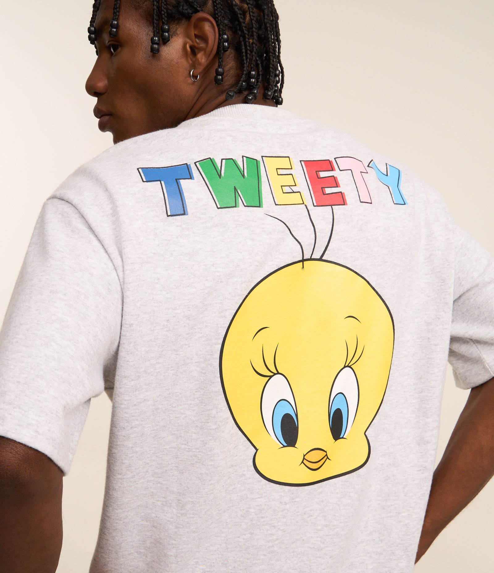 Camiseta Boxy em Moletinho Mescla com Estampa do Piu Piu e Lettering Cinza 2