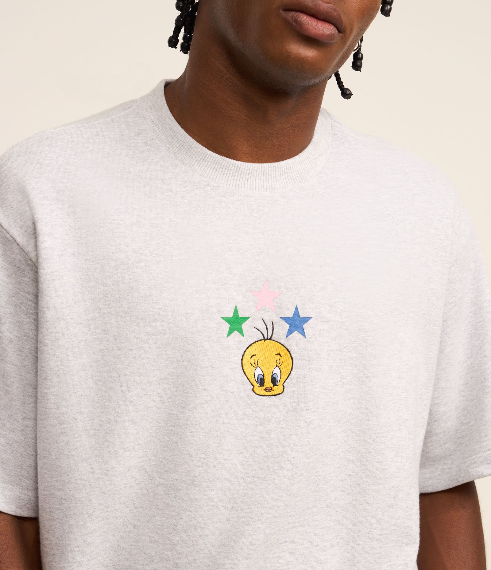 Camiseta Boxy em Moletinho Mescla com Estampa do Piu Piu e Lettering Cinza 3