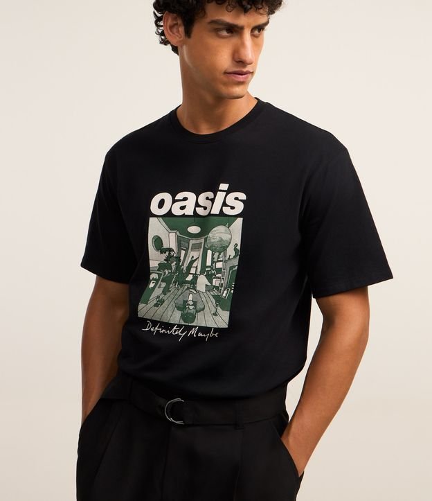 Camiseta Boxy em Algodão com Estampa Banda Oasis