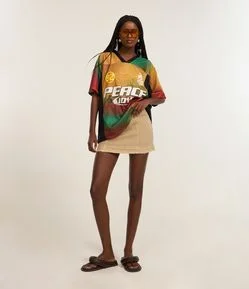 Saia Curta em Sarja com Recortes e Cintura Baixa