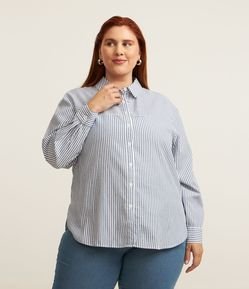 Camisa Alongada em Anarruga Listrada Curve & Plus Size