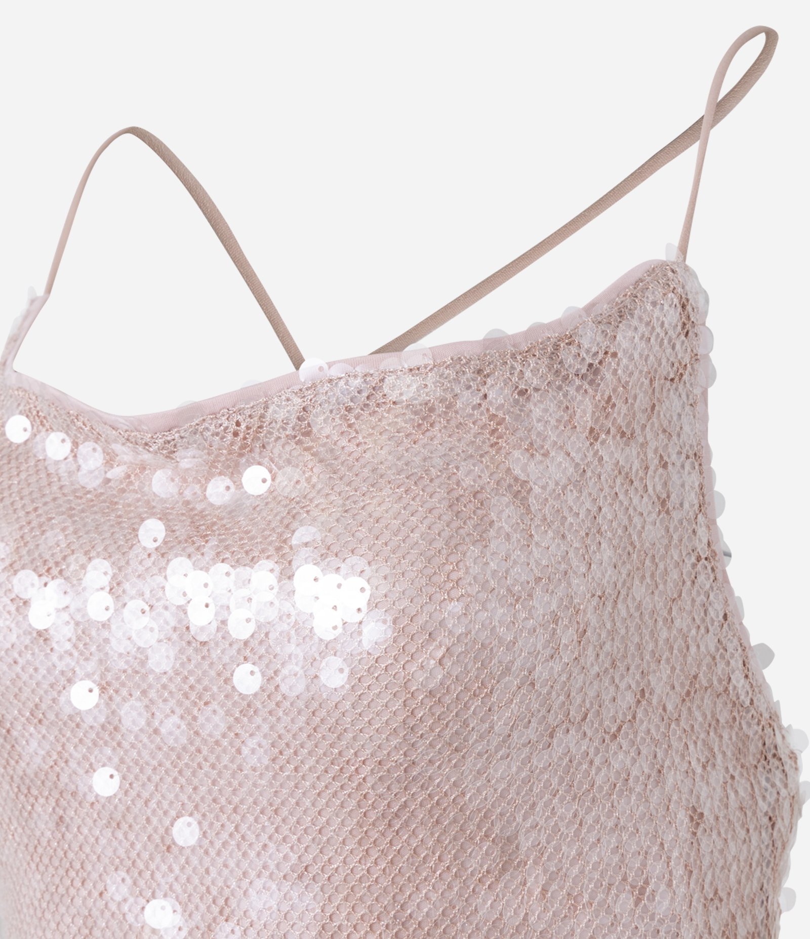 Vestido Reto em Paetês com Barra Assimétrica e Decote Degagê nas Costas Rosa 7