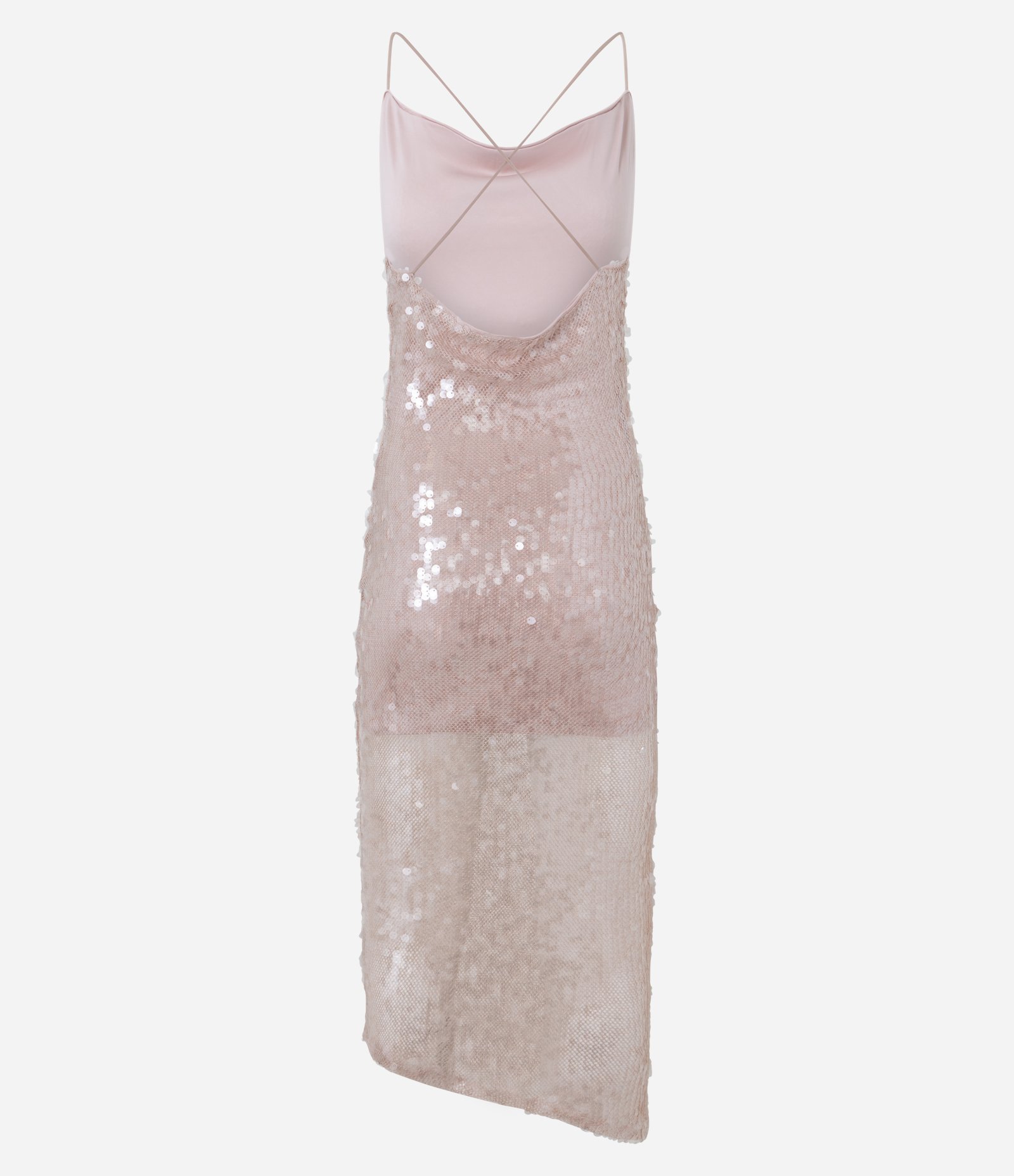 Vestido Reto em Paetês com Barra Assimétrica e Decote Degagê nas Costas Rosa 8