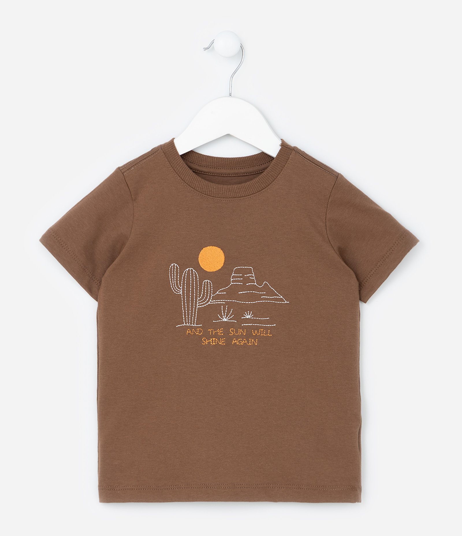 Camiseta Infantil com Bordado Pespontado Paisagem - Tam 1 a 6 Anos Marrom 2
