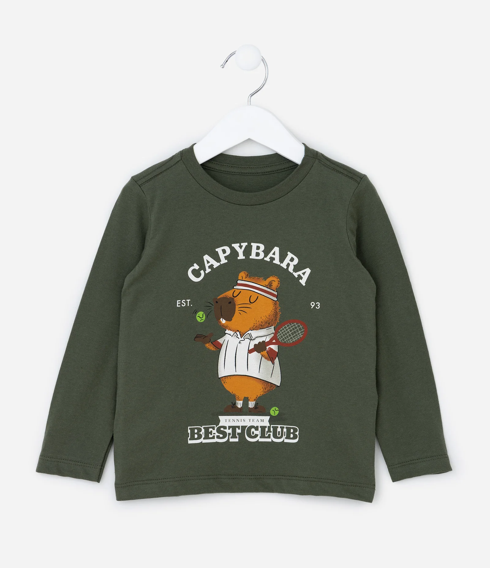 Camiseta Infantil em Algodão com Estampa Capivara Tenista - Tam 1 a 6 anos Verde 1