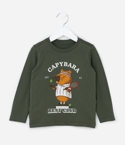 Camiseta Infantil em Algodão com Estampa Capivara Tenista - Tam 1 a 6 anos