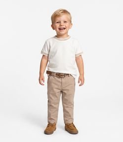 Camiseta Infantil Texturizada com Viés Contrastantes - Tam 1 a 6 Anos