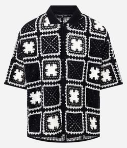 Camisa Regula em Algodão com Textura Efeito Renda Open Work Floral